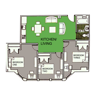Campus Square Johnson City - Floorplan - 3 Bedroom and 1 Bathroom