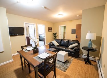 Kitchen & living room in Campus Square apartments